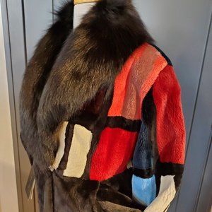 Musi Furs - multi colored sheared beaver jacket with fox trim